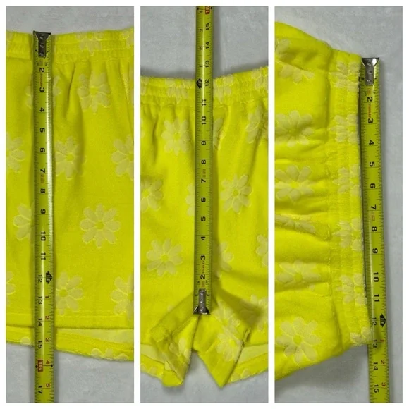ENTRO Yellow & Beige Daisy Terri Cloth High Waist Shorts - Picture 12 of 12